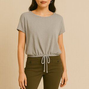 Express Gray Soft Mesh Waffle Fabric Tie-Hem Dolman Sleeve Sweater